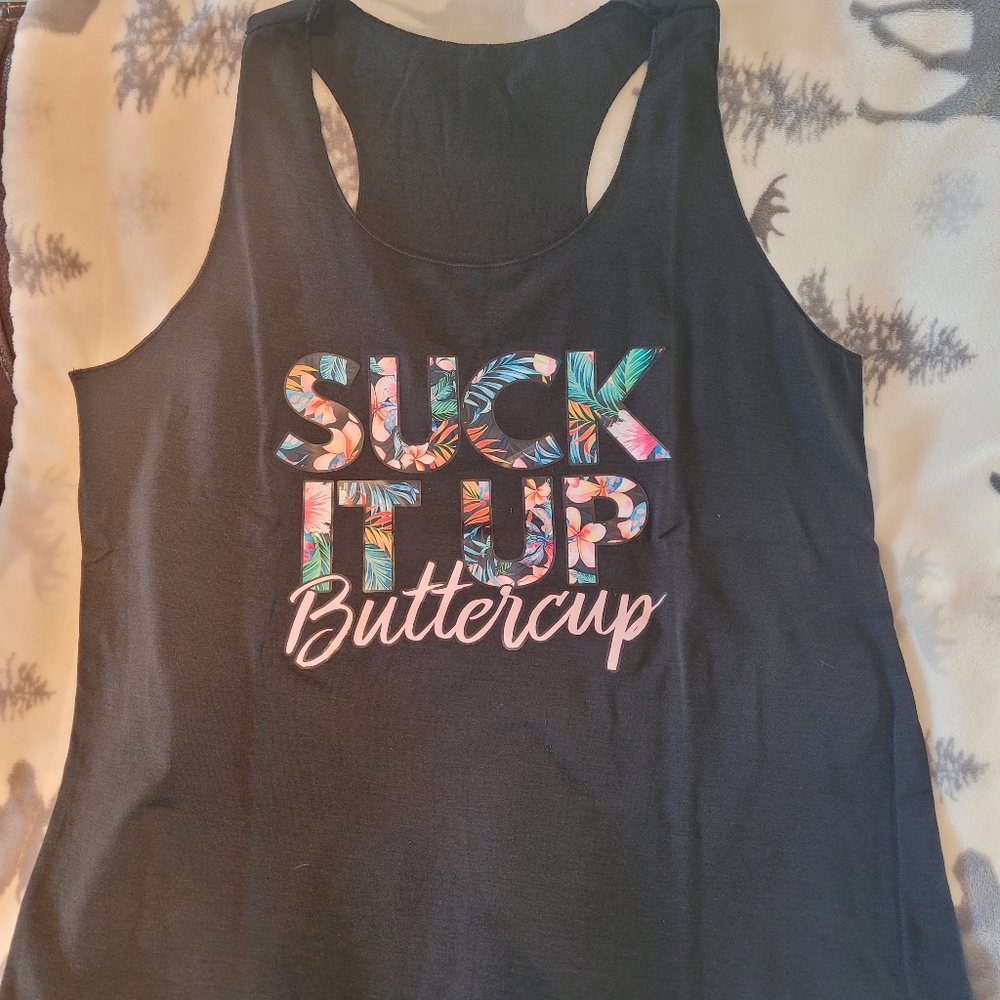 Black Tank Top with Colorful Text